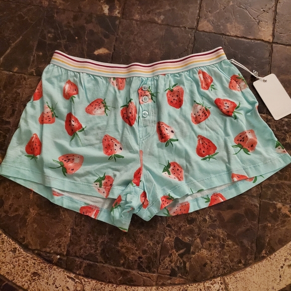 PJ Salvage playful prints Mint strawberry lounge shorts XS NWT - Picture 2 of 5